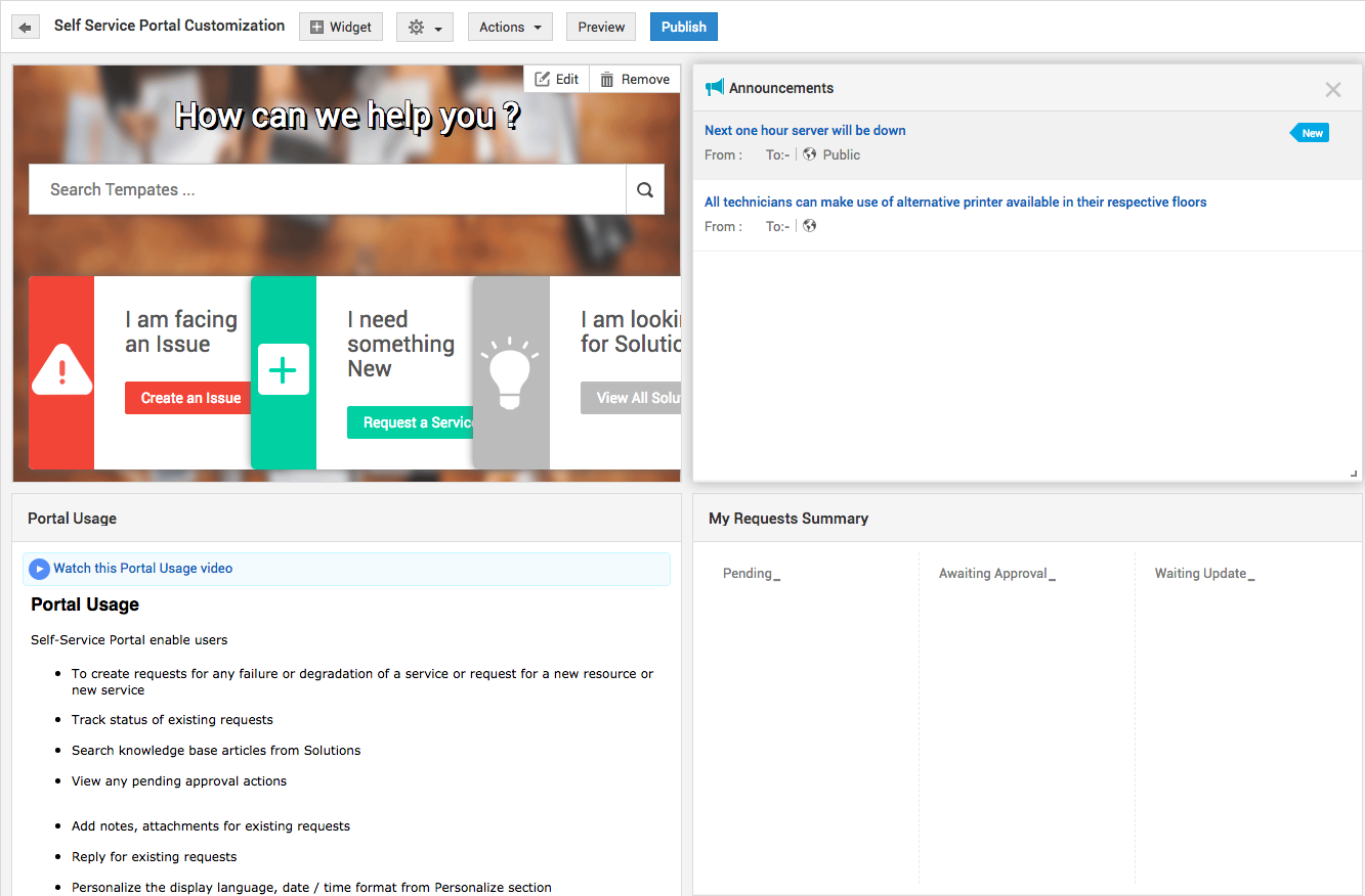 Illustration 51: Customize self service portal | Help desk admin guide