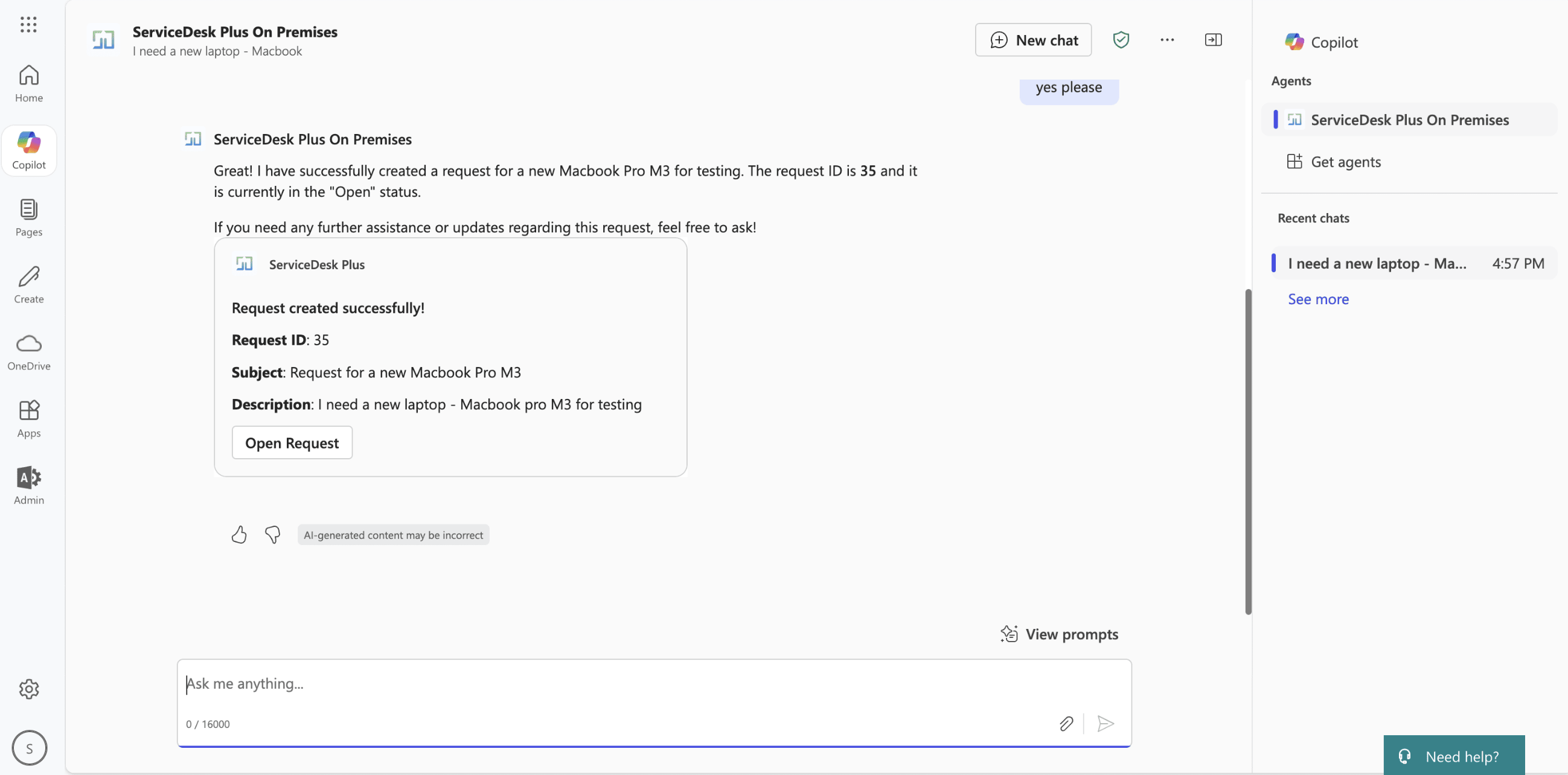 Иллюстрация 14: Агент ServiceDesk Plus для Microsoft Copilot
