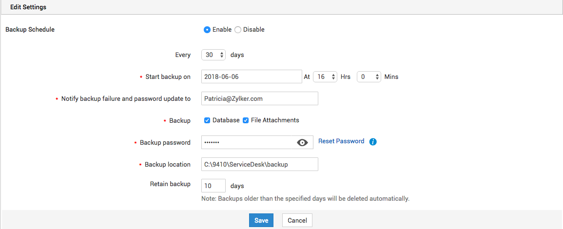 Illustration 2: Backup scheduling | Help desk admin guide