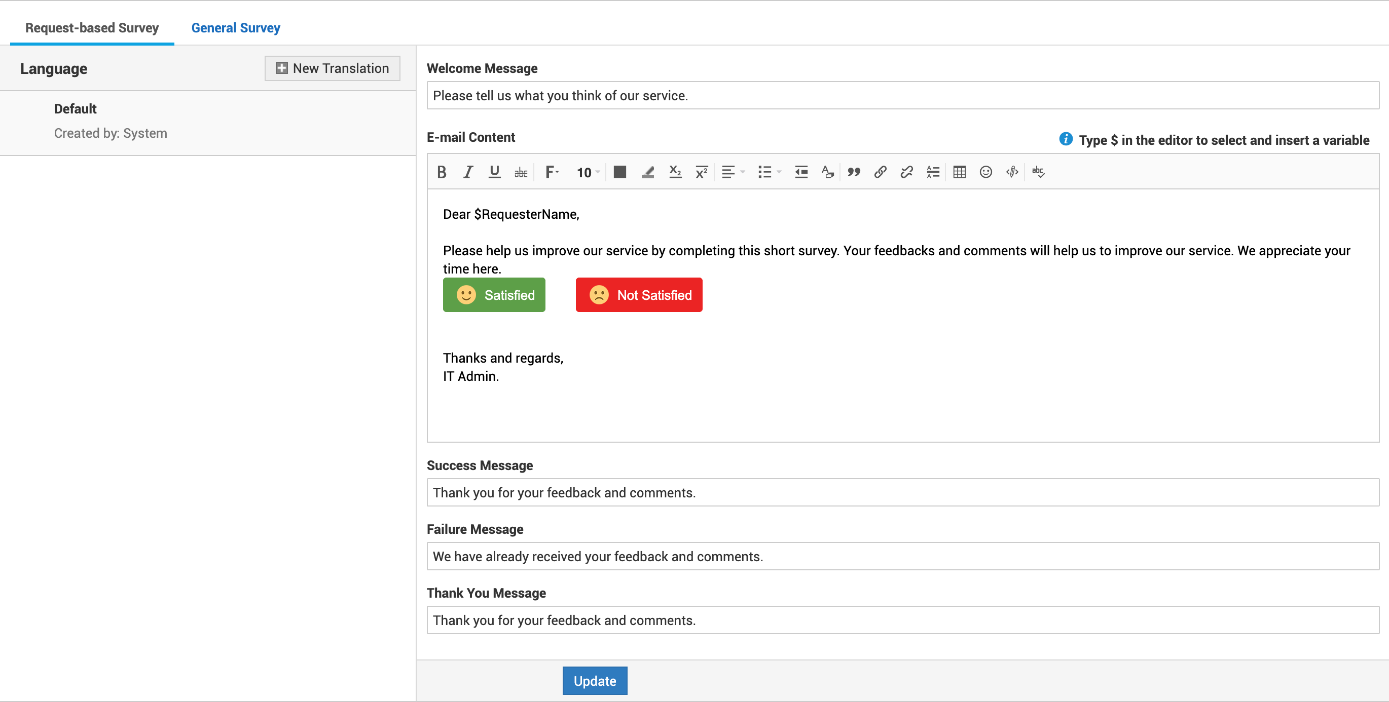 Illustration 2: Survey Exclusion and Email Settings