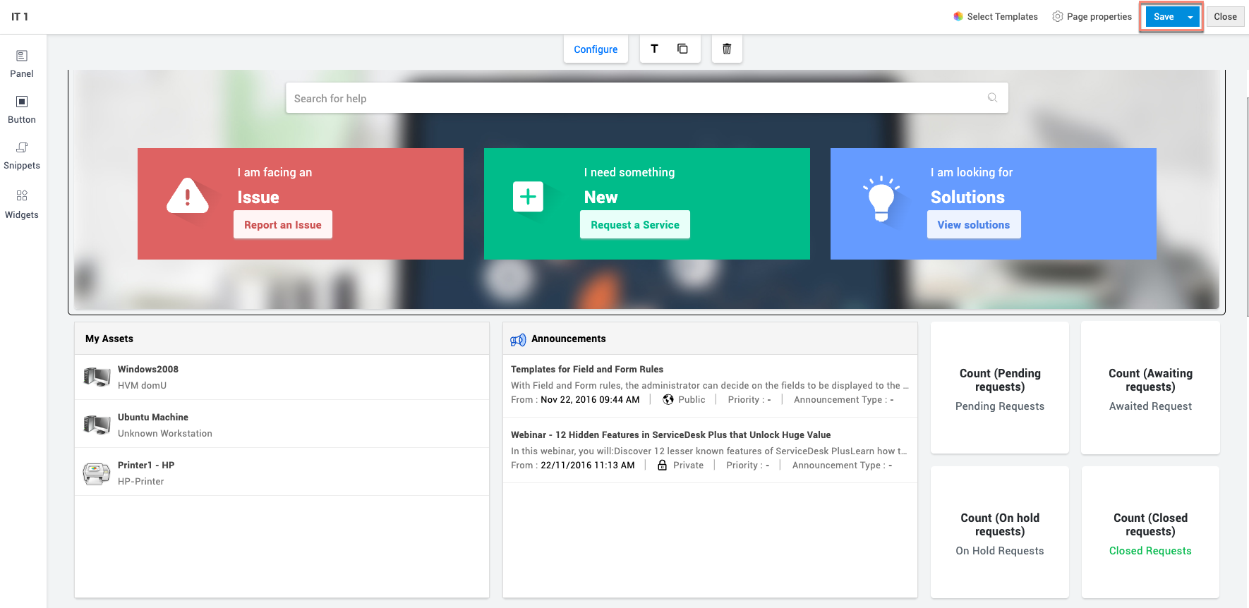 Illustration 7: Customize self service portal | Help desk admin guide