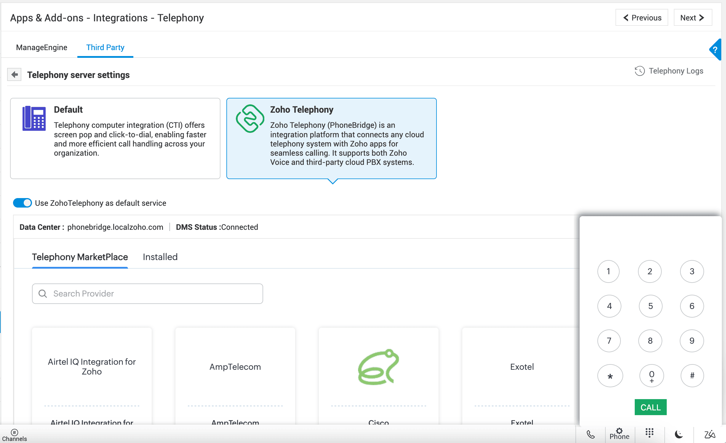 Illustration 8: Zoho Telephony Integration