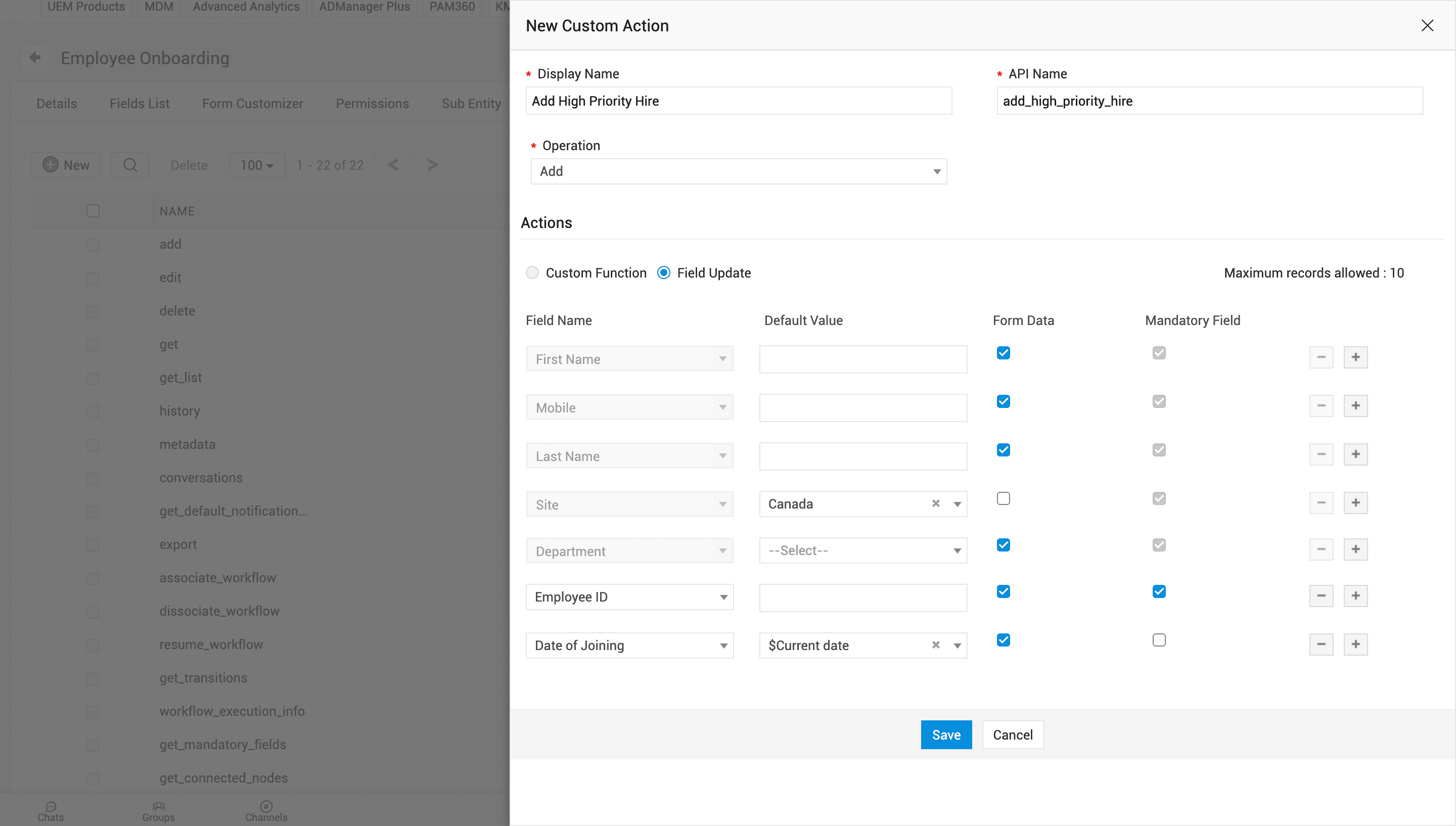 Illustration 1: Custom Actions and Custom Subentities - Use Cases