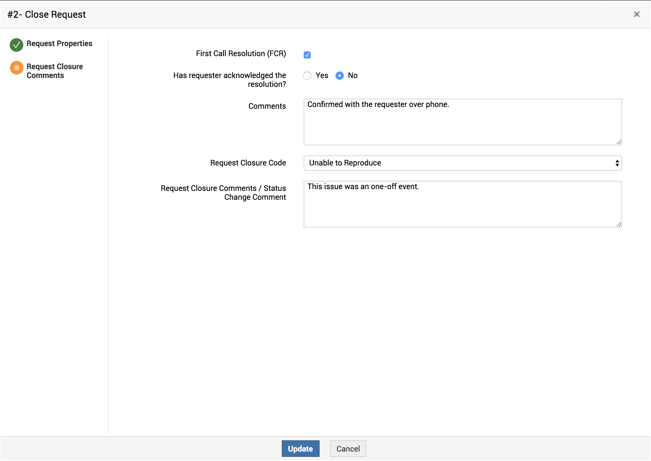 Illustration 2: How to close a single/multiple help desk requests