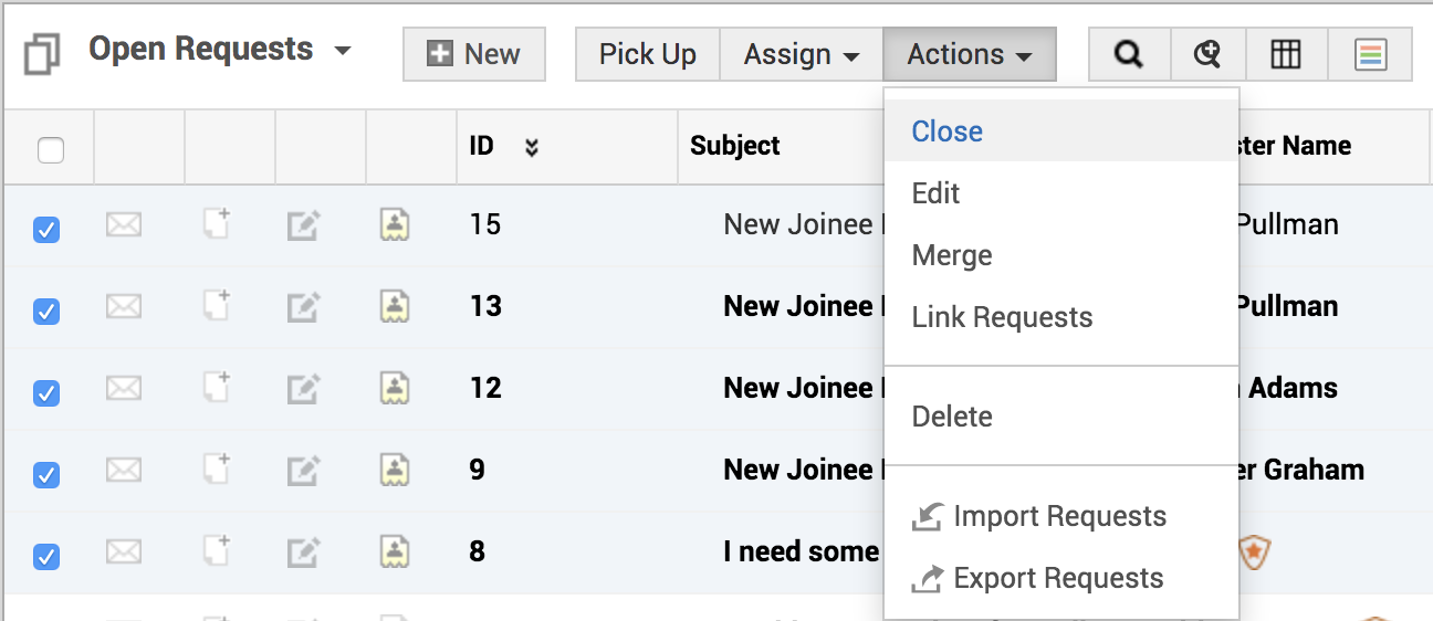 Illustration 3: How to close a single/multiple help desk requests