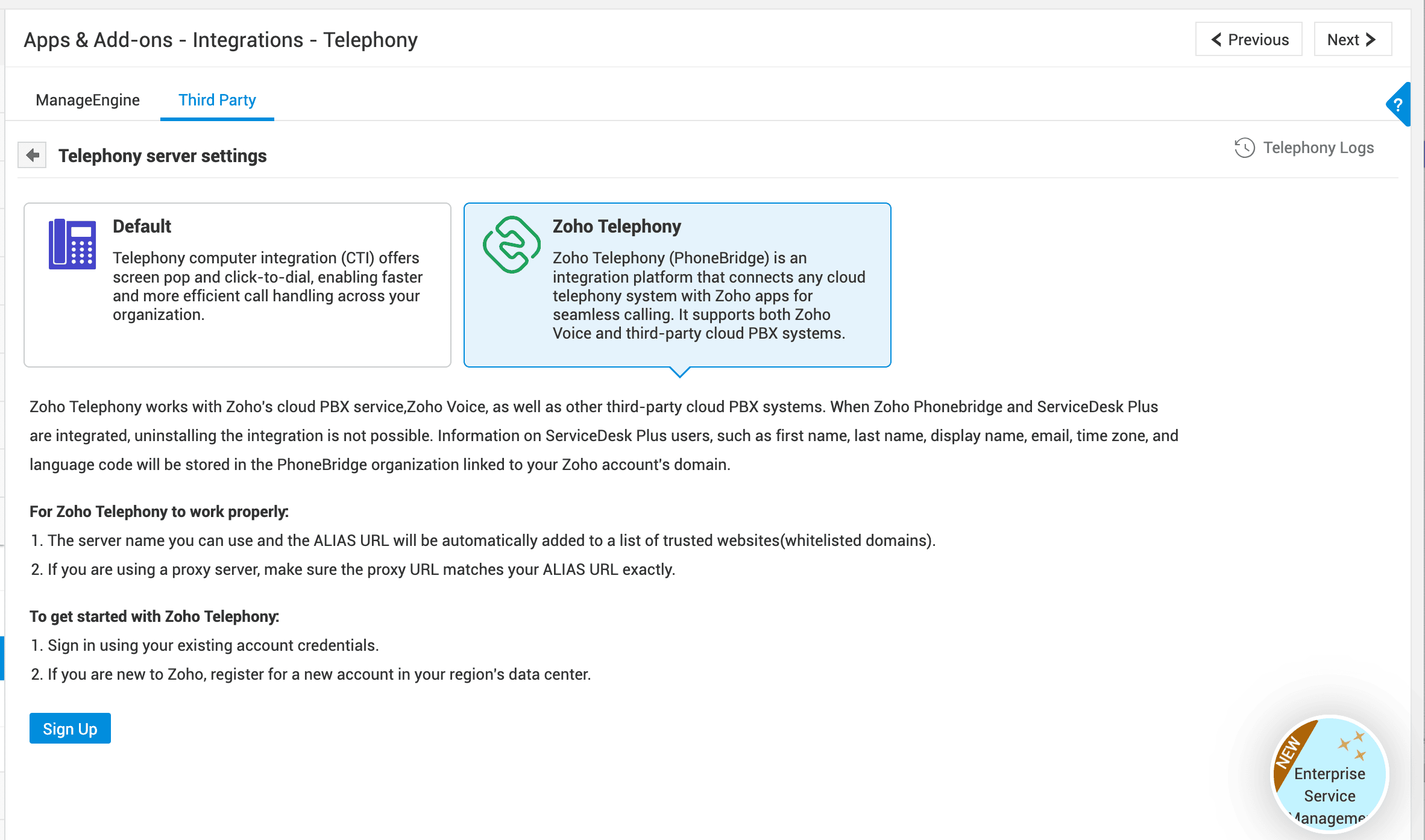 Illustration 1: Zoho Telephony Integration