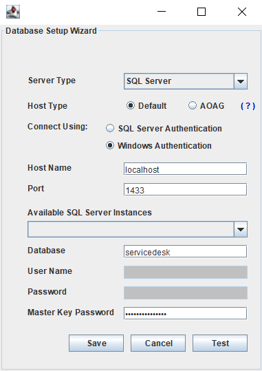 Illustration 10: Configuring database | Help desk admin guide