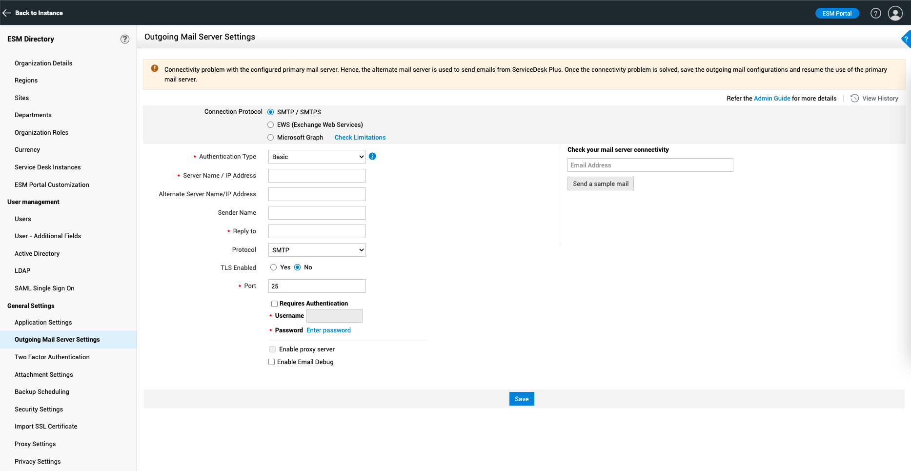 Illustration 2: Outgoing Mail Server Settings