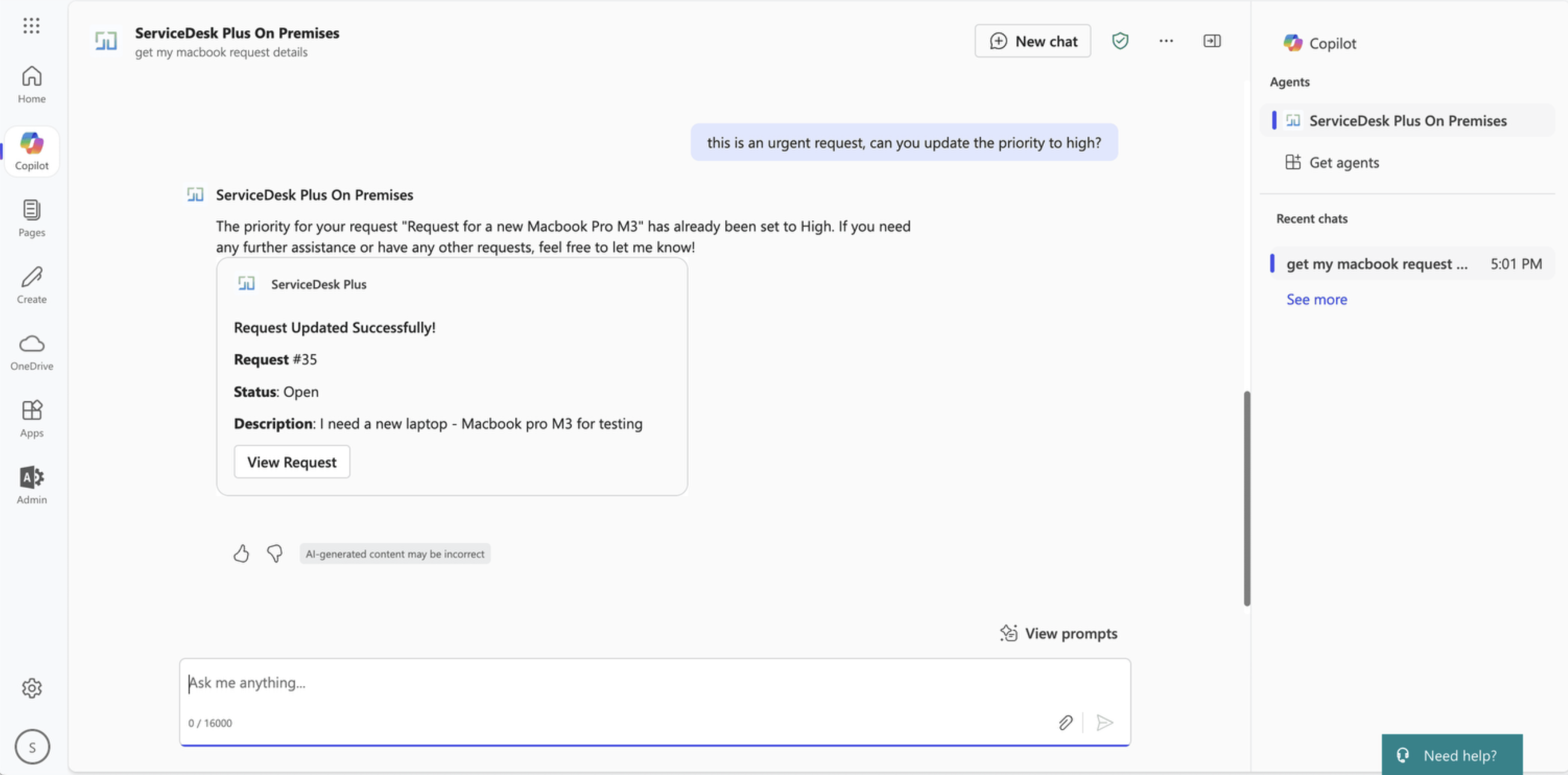 Иллюстрация 15: Агент ServiceDesk Plus для Microsoft Copilot