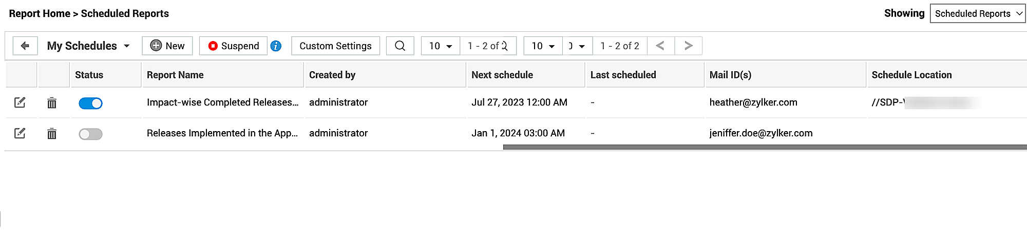 Illustration 5: Scheduling report settings 
