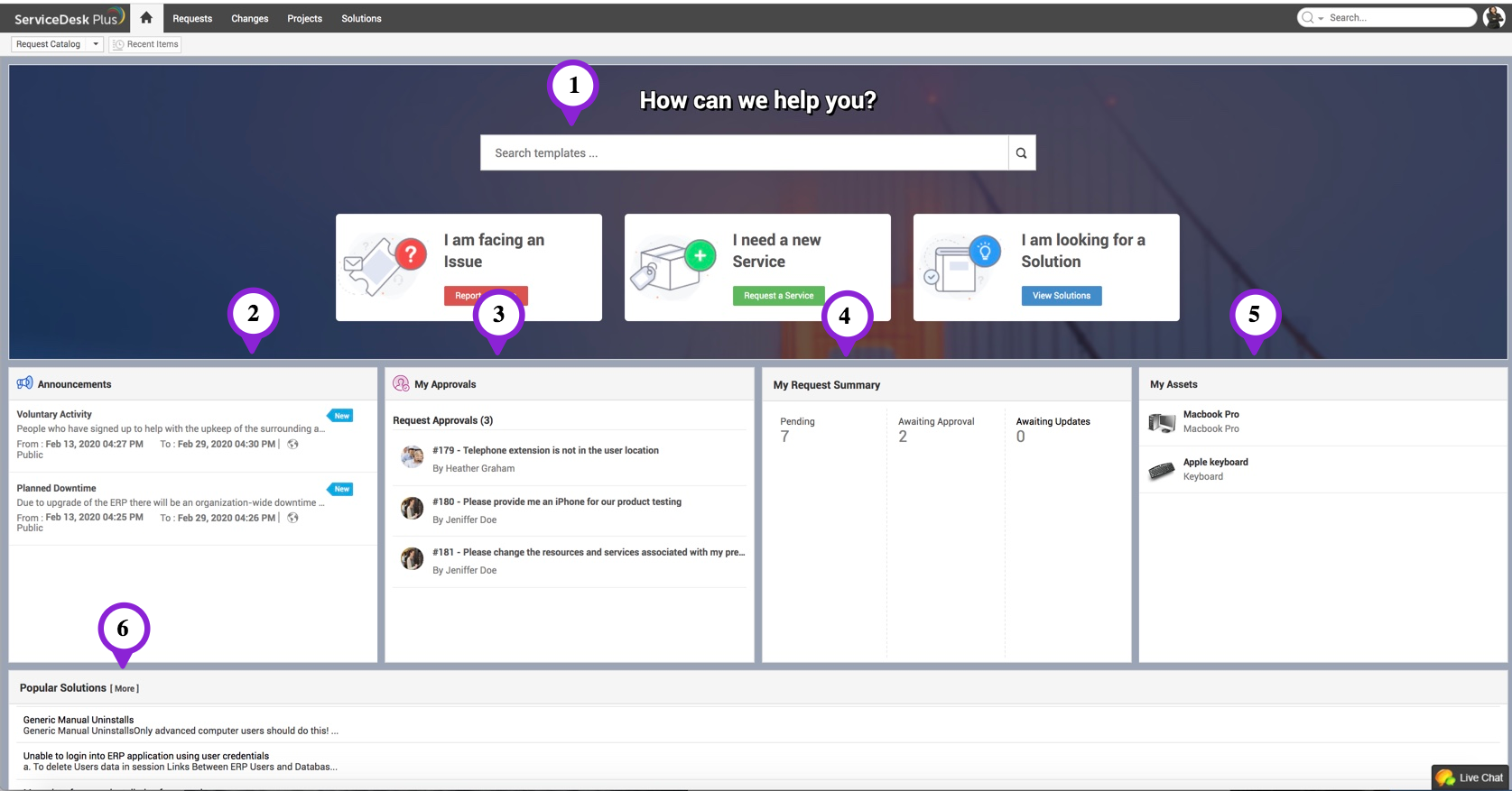 Illustration 1: Self Service Portal Home Page