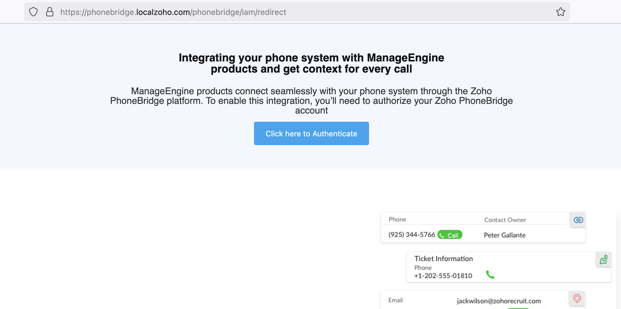 Illustration 3: Zoho Telephony Integration