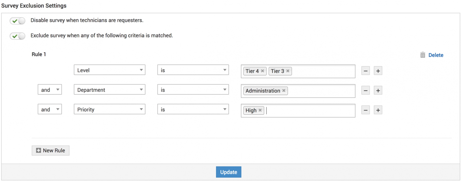 Illustration 1: Survey Exclusion and Email Settings