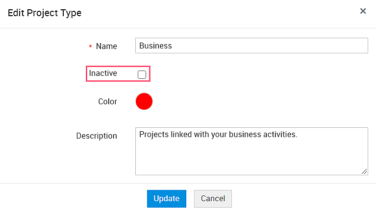 Illustration 6: Configure Project Types | Admin guide