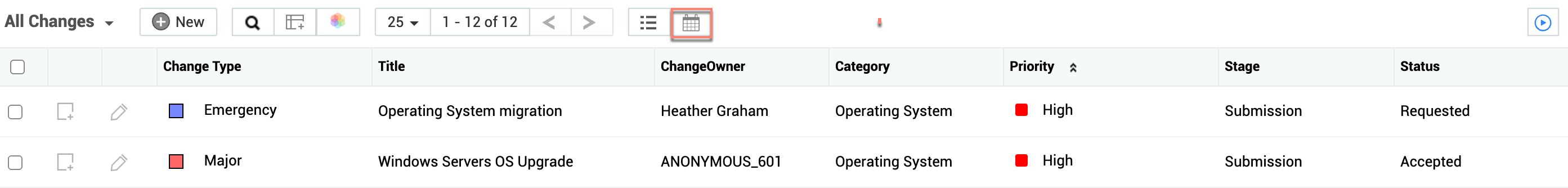 Illustration 1: Change calendar view | Change list view