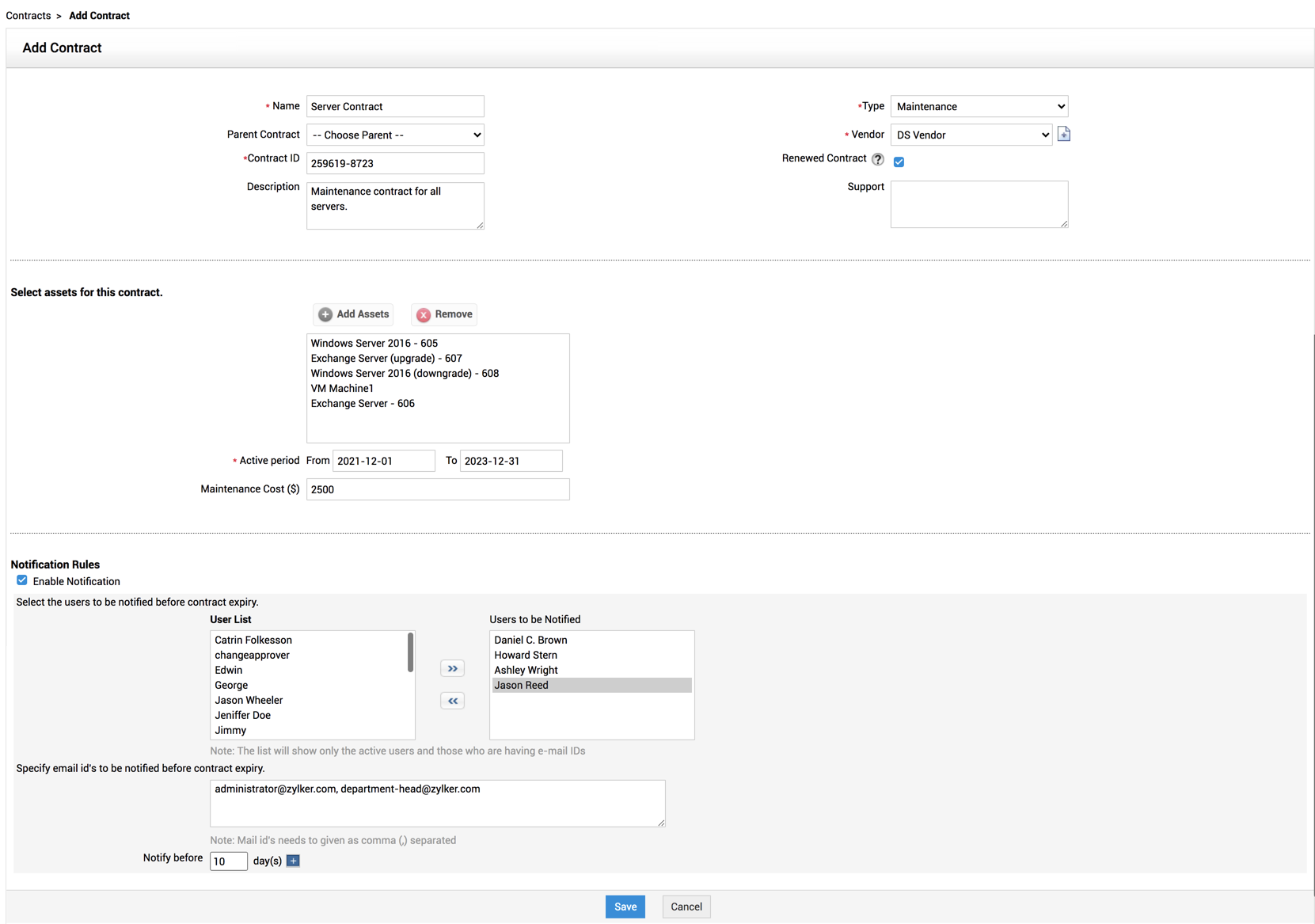 Illustration 1: Create new contract for asset | Contract management