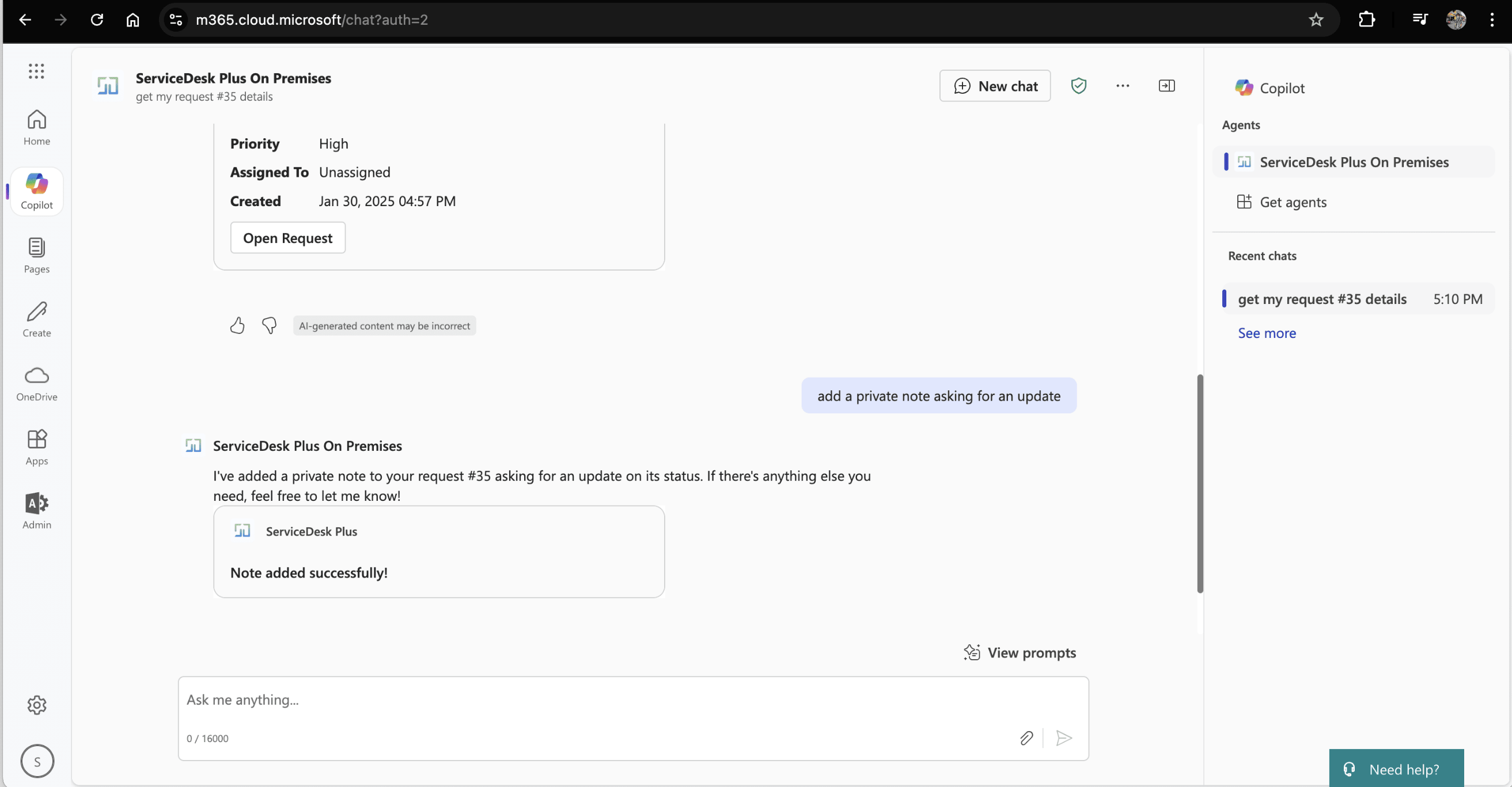 Иллюстрация 17: Агент ServiceDesk Plus для Microsoft Copilot