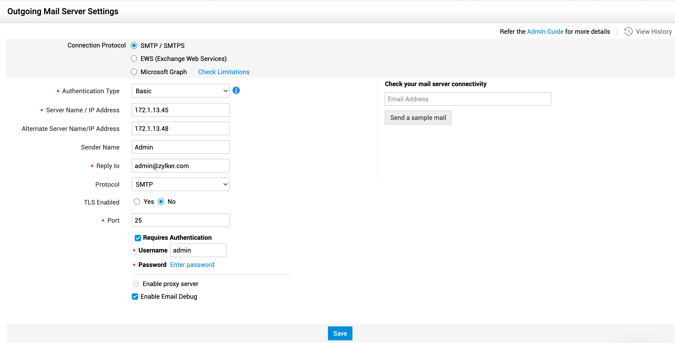 Illustration 1: Outgoing Mail Server Settings