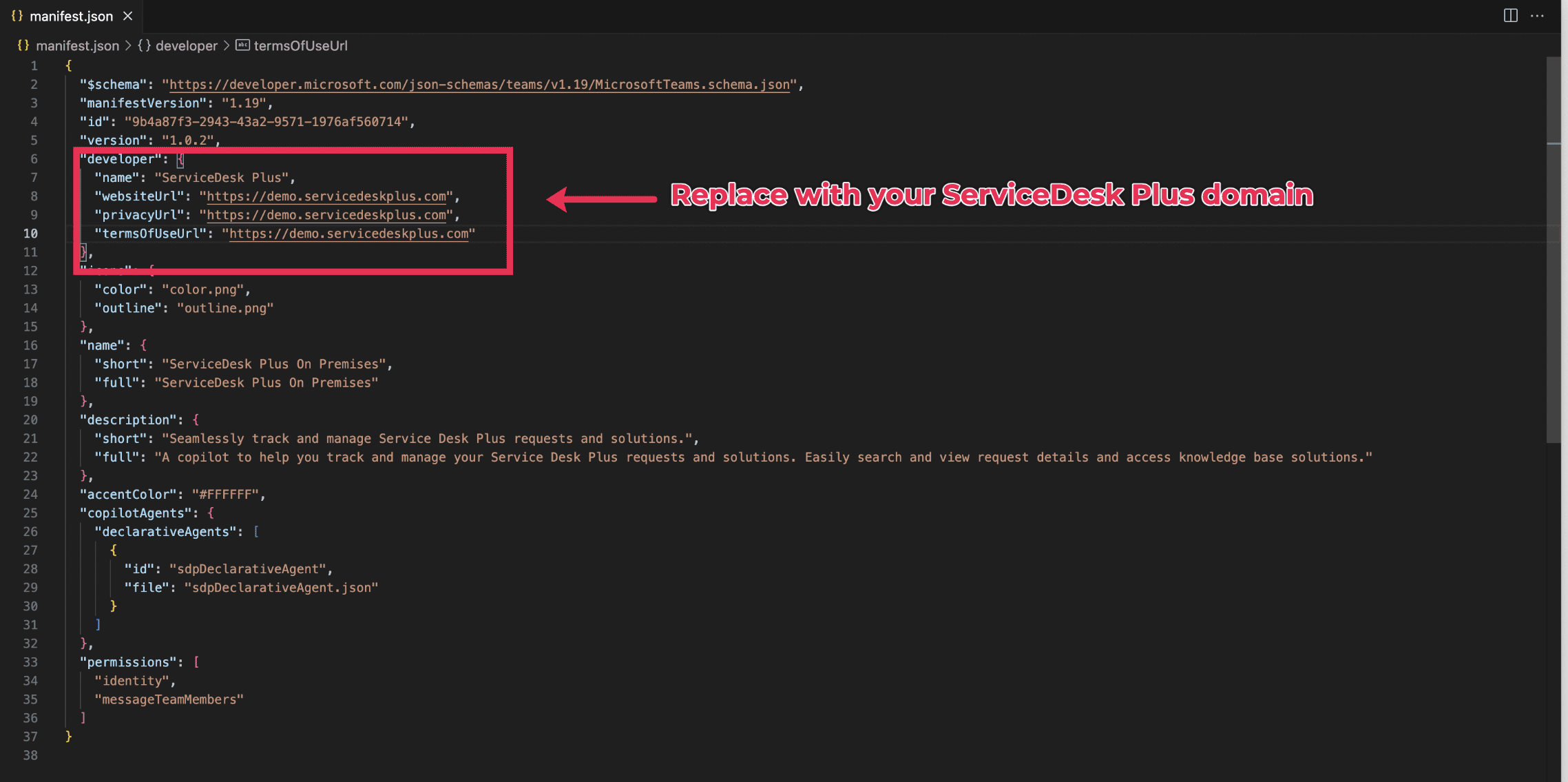 Иллюстрация 6: Агент ServiceDesk Plus для Microsoft Copilot