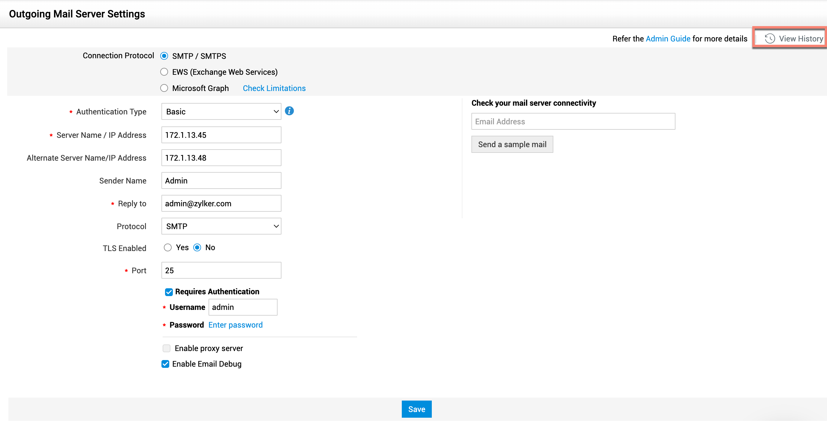 Illustration 6: Outgoing Mail Server Settings