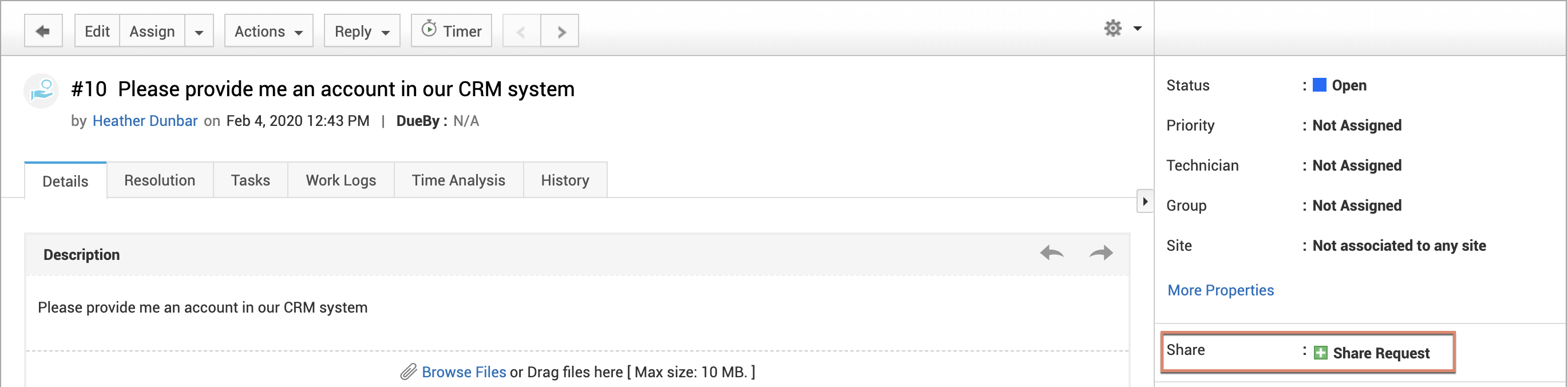 Illustration 2: How to share a request with technicians/requesters | Share helpdesk requests